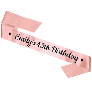 Personalised 13th Birthday Sash or Banner Decorations - Rose Gold - 13 Present Gift Party Idea - Thirteen Teenager Double Digits