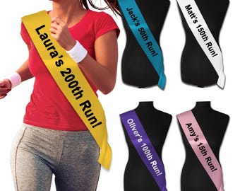 Personalised Running Achievement Sash - Add any Name and Number! Fun Run Park Run Marathon 5k 5th 10th 50th 100th 150th 200th Run