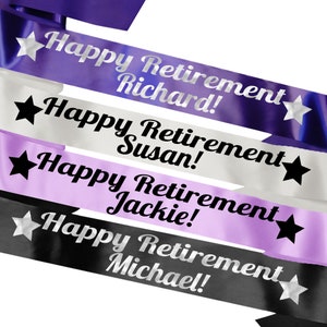 Personalised Happy Retirement Sash - Sorry You're Leaving Work Gift Present Pension - Any Colour!
