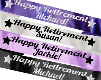 Personalised Happy Retirement Sash - Sorry You're Leaving Work Gift Present Pension - Any Colour!