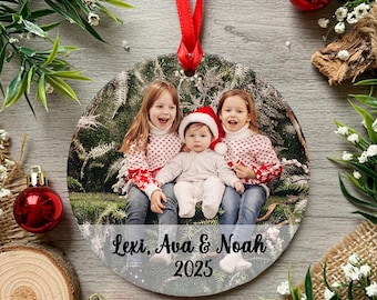 Personalised Christmas Photo Bauble - Customised with any text and Photo - Family Personalized Christmas Tree Hanging Decoration