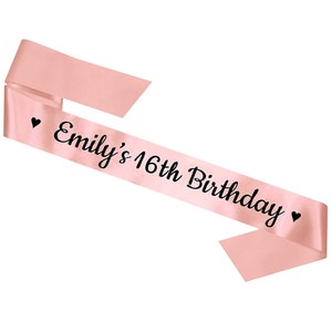 Personalised 16th Birthday Sash or Banner Decorations - Rose Gold - 16 Present Gift Party Idea - Teenager Sixteen Sixteenth