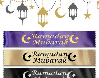 Ramadan Mubarak Banner | Eid Decoration | Satin Ribbon Islamic Decor | Eid Ramadan Home Banner | Moon Star