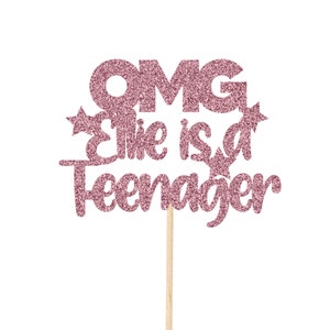 Personalised OMG Teenager Rose Pink Cake Topper Glitter Card Double Digits You're a Teenager 13th 13 Party Decorations Baby Pink