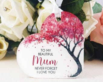 To My Beautiful Mum Hanging Decoration, Cherry Blossom Acrylic Mum Gift, Mother’s Day Keepsake Ornament, Pink Floral Mum Present