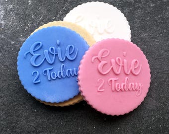 Personalised Name and Age Birthday Child's Birthday Icing Stamp Embosser Stamp Fondant for Biscuits, Cookies, Cupcake Topper Stencil