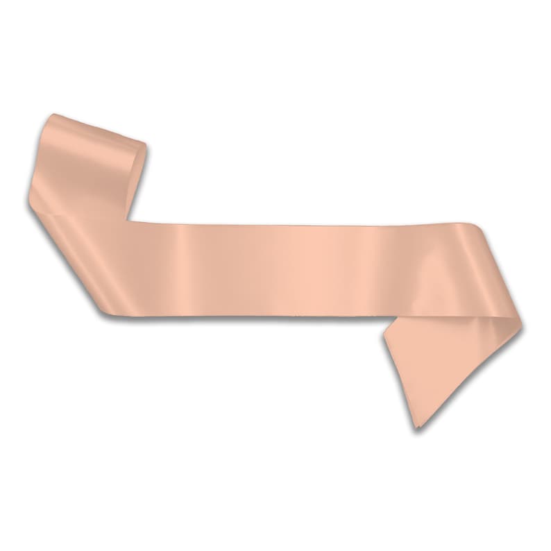 May include: A peach-colored satin ribbon, folded and curled at one end.