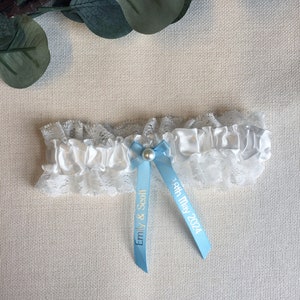 Personalised Garter White and Baby Blue with Silver Text Wedding Gift for the Bride Ideas Presents Gift Boxed image 7