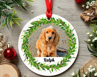 Personalised Printed Christmas Holly Wreath Photo Pet Cat Dog Animal Baby Christmas Tree Bauble Xmas Decoration Holiday Wreath