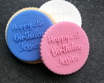 Personalised Name and Age Happy Birthday Icing Stamp Embosser Stamp Fondant for Biscuits, Cookies, Cupcake Topper Decoration Stencil