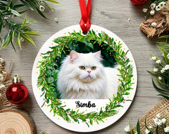 Personalised Printed Christmas Holly Wreath Photo Pet Cat Dog Animal Baby Christmas Tree Bauble Xmas Decoration Holiday Wreath