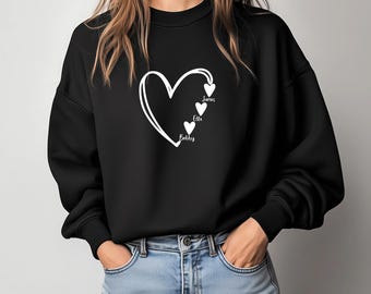 Personalised Jumper for Mum, Scribble Heart with Child Names Love Hearts for Mother's Day, Mum's Birthday or Mum's Christmas