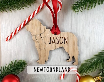 Newfoundland Personalised Dog Christmas Decoration Bauble Silhouette Scarf Puppy Memorial | Add your pets name - other breeds available