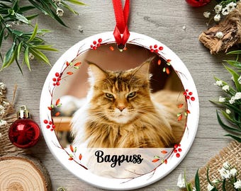 Personalised Printed Christmas Holly Wreath Photo Pet Cat Dog Animal Baby Christmas Tree Bauble Xmas Decoration Holiday Wreath