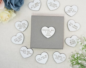 Personalised Reasons Why I Love You Tokens Heart Gift Box | Valentine's Day or Birthday Romantic Hearts Keepsake