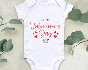 My First Valentine’s Day Baby Grow Personalised | Baby First Valentines Outfit | Pregnancy Announcement Vest | Baby Valentine Keepsake