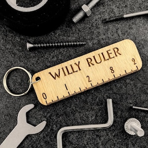 Wooden Willy Ruler Keyring - Valentines Birthday Boyfriend Stag do Hen Do Friend Joke Gift Secret Santa Rude Joke