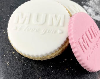 Mum I Love You Icing Stamp Embosser Fondant Happy Mother's Day Stamp for Biscuits, Cookies, Cupcake Topper Decorations Stencil for Mum