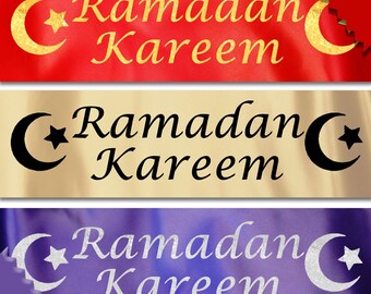 Ramadan Kareem Banner | Eid Decoration | Satin Ribbon Islamic Decor | Eid Ramadan Home Banner | Moon Star