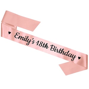 Personalised 18th Birthday Sash or Banner Decorations - Rose Gold - 18 Present Gift Party Idea - Teenager Eighteen