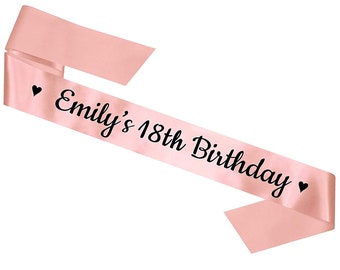 Personalised 18th Birthday Sash or Banner Decorations - Rose Gold - 18 Present Gift Party Idea - Teenager Eighteen