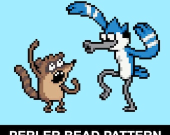 Kralenpatroon Screaming Mordechai en Rigby Perler pdf | Smeltkraal pixel spritepatroon | Direct downloaden