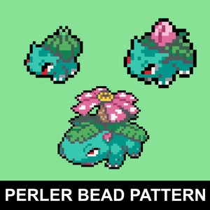 Bulbasaur, Ivysaur, and Venusaur Perler Bead Pattern Pack