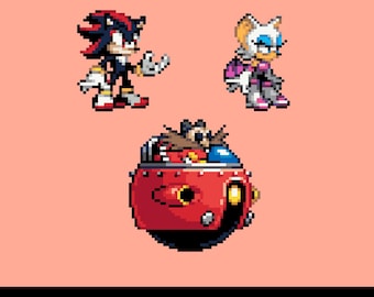 Perler-kralenpatroon Shadow, Rouge en Dr. Eggman pdf | Smeltkraal pixel spritepatroon | Direct downloaden