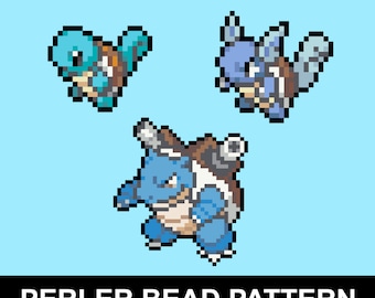 Squirtle, wrattenschildpad en Blastoise Perler-kraalpatroon pdf | Pokemon Fuse Bead Pixel Sprite-patroon | Direct downloaden
