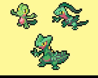 Treecko, grovyle en Sceptile Perler-kralenpatroon pdf | Pokemon Fuse Bead Pixel Sprite-patroon | Direct downloaden