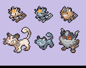 Meowth, Persian en Perrserker Perler-kralenpatroon pdf | Pokemon Fuse Bead Pixel Sprite-patroon | Direct downloaden