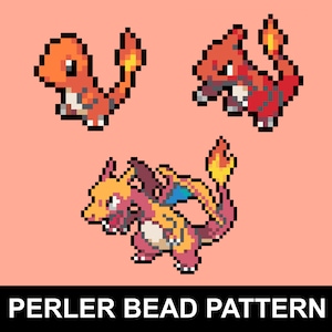 Glumanda, Charmeleon und Charizard Bügelperlen Anleitungspaket