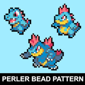 Totodile, Croconaw, and Feraligatr Perler Bead Pattern Pack