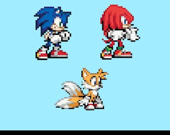 Sonic, Tails, and Knuckles Perler-kralenpatroon pdf | Smeltkraal pixel spritepatroon | Direct downloaden