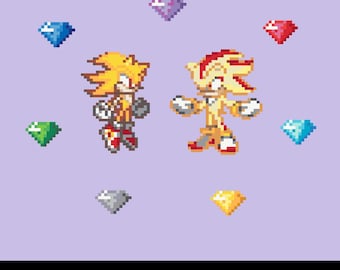 Super Sonic en Super Shadow Perler-kralenpatroon pdf | Smeltkraal pixel spritepatroon | Direct downloaden