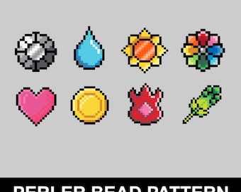 Kanto (Indigo League) Gym Badge Perler-kralenpatroon pdf | Pokemon Fuse Bead Pixel Sprite-patroon | Direct downloaden
