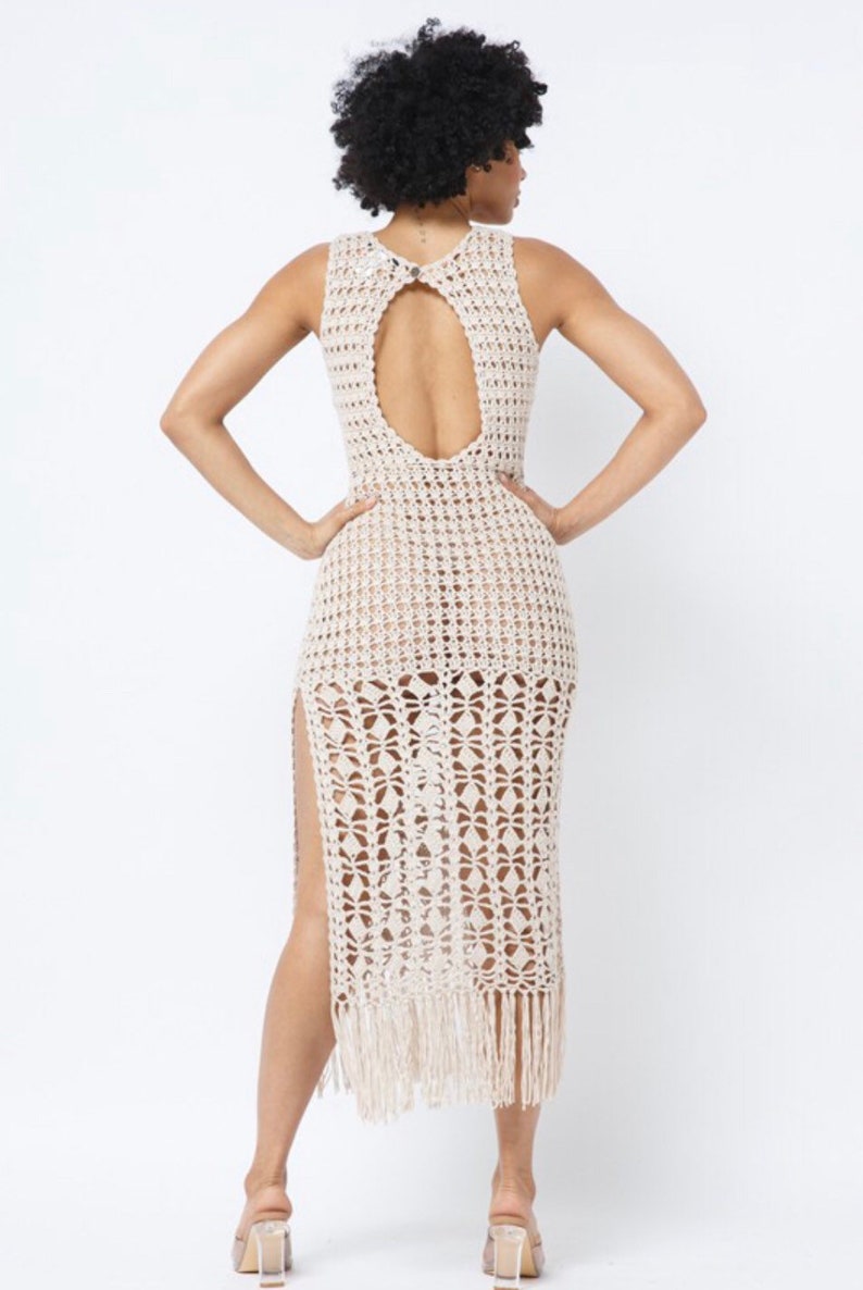Diamond Crochet Knit Slit Sleeveless Dress