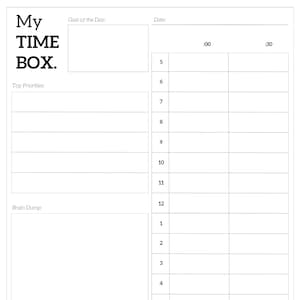 Time Box Template Time Management Time Organization Memory