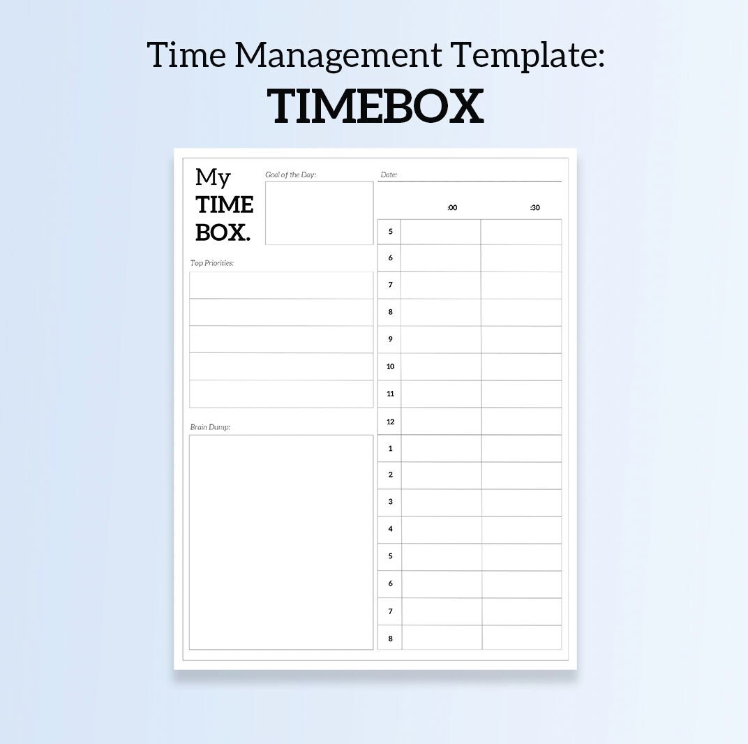 Time Box Template Time Management Time Organization Memory Time Box Template Time Management Time Organization Memory