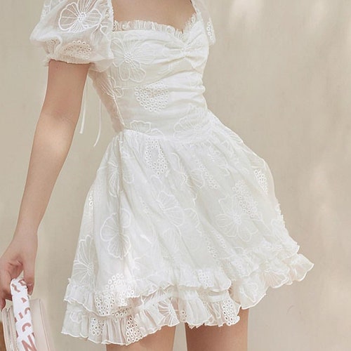 Y2K Cute White Milkmaid Short Sweet Princess Dress Puff - Etsy
