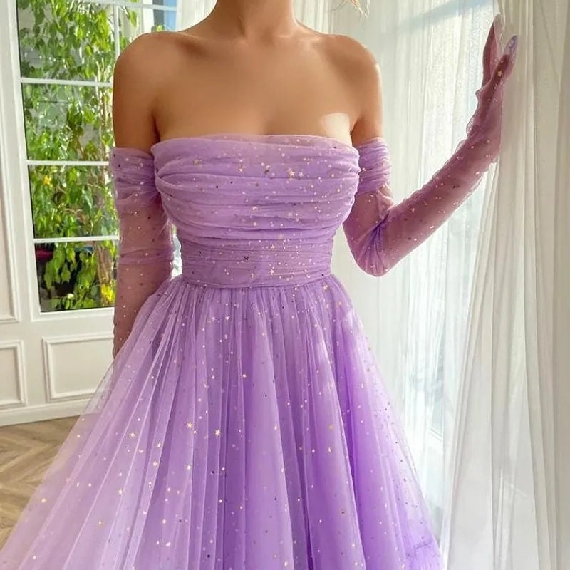 Lavender Starry Tulle Prom Dresses Evening Dressmesh Midi - Etsy UK