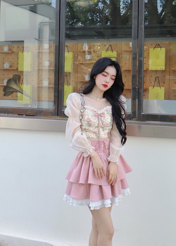 Y2K Floral Blouse Mini Skirt 2 Piece Dress Set Vintage Korean - Etsy