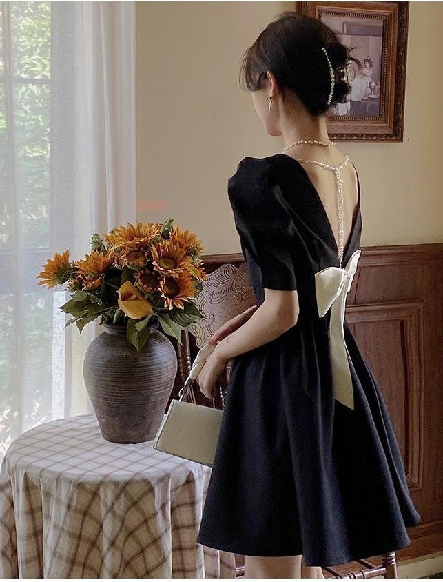 Bow Back Design Dress Graduation Party Dress Cottagecore Dress Etsy UK