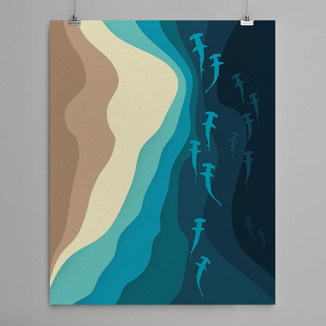 Swimming Sharks Art Print Shark Wall Art Colorful Ocean - Etsy