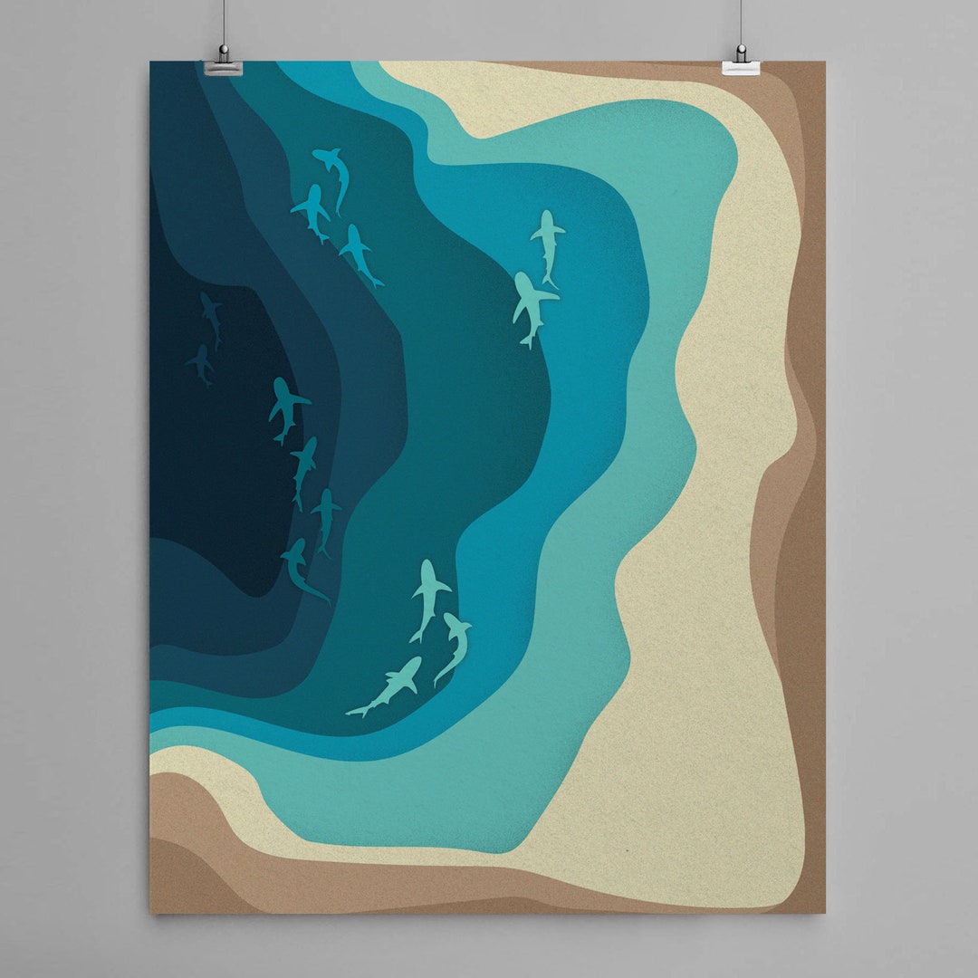 Swimming Sharks Art Print Shark Wall Art Colorful Ocean Wall Art for ...