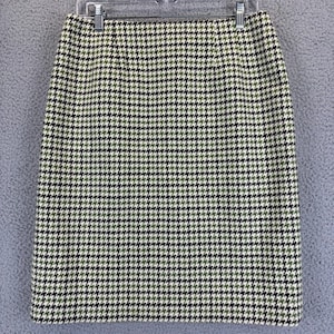 Vtg Talbots Skirt 12 Houndstooth Academia Preppy Office Wool Pencil Lined Green