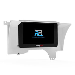 May include: A white dashboard panel with a black screen displaying the Reversion Race Works logo and Holley EFI branding. The panel has a curved design with mounting holes.