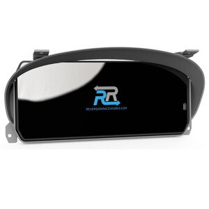 May include: A black phone mount with a curved top and a black phone screen displaying the logo "RR" with the text "REVERSIONRACEWORKS.COM" underneath.