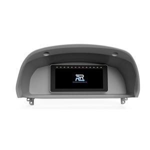 May include: A gray dashboard with a rectangular screen displaying the logo of RR. The screen is black with a white border. The dashboard has a curved top and mounting tabs.