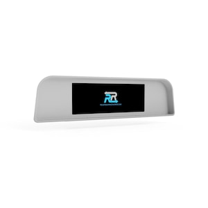 May include: A white rearview mirror with a black screen displaying the logo "RR" and the text "REVERSORACERACEWORKS.COM".